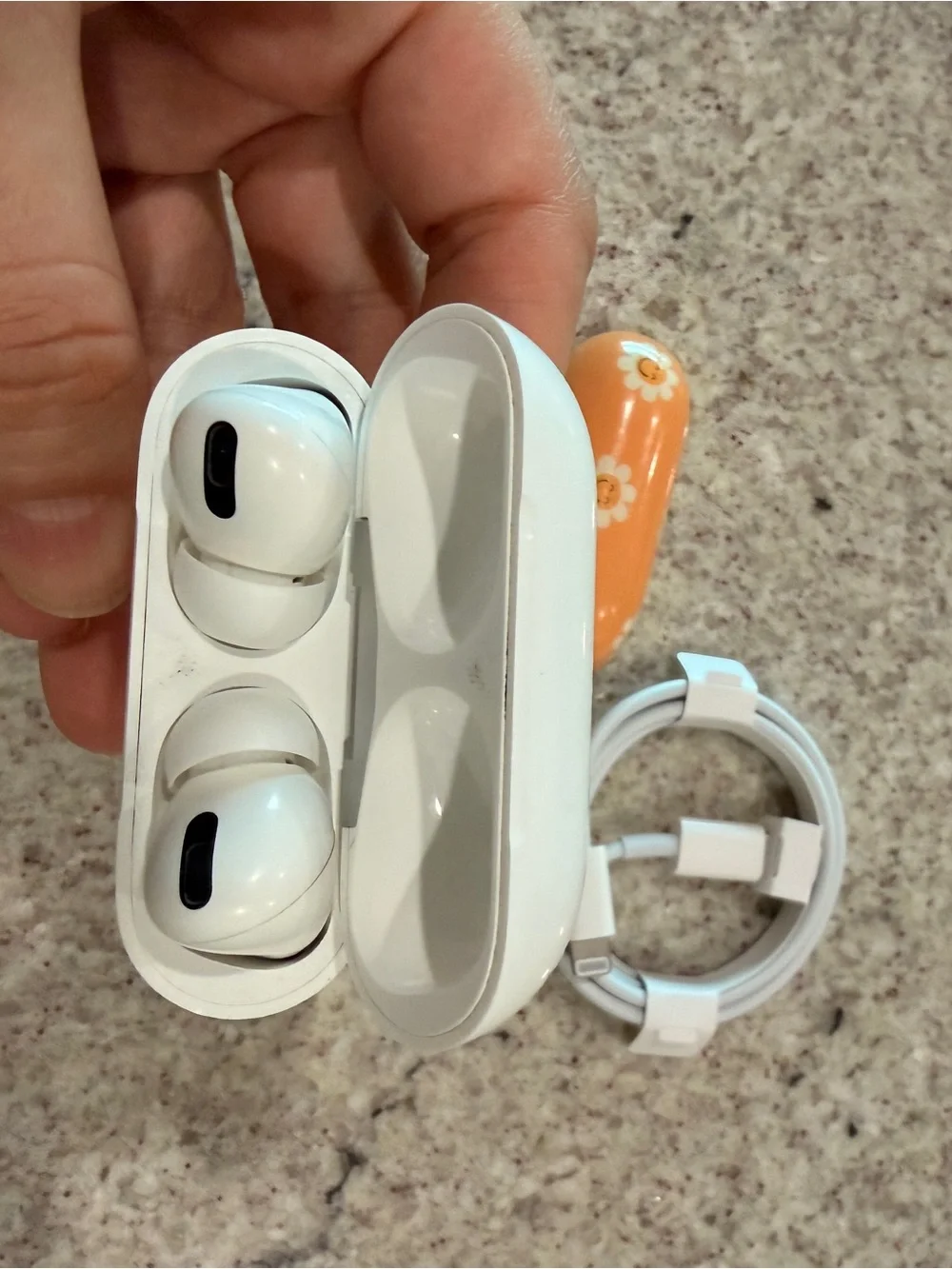 Apple AirPods Pro 1st gen with Orange Daisy Protective Cover and Lightning Cable